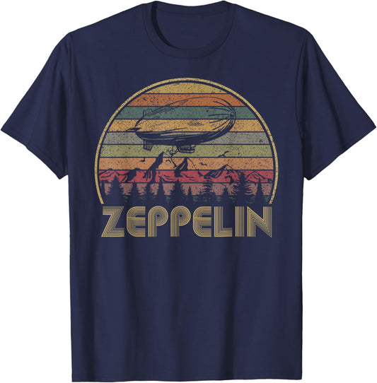 Retro Zeppelin 70s 80s Dirigible Airship Vintage Sunset T-Shirt - T-Shirt | Navy