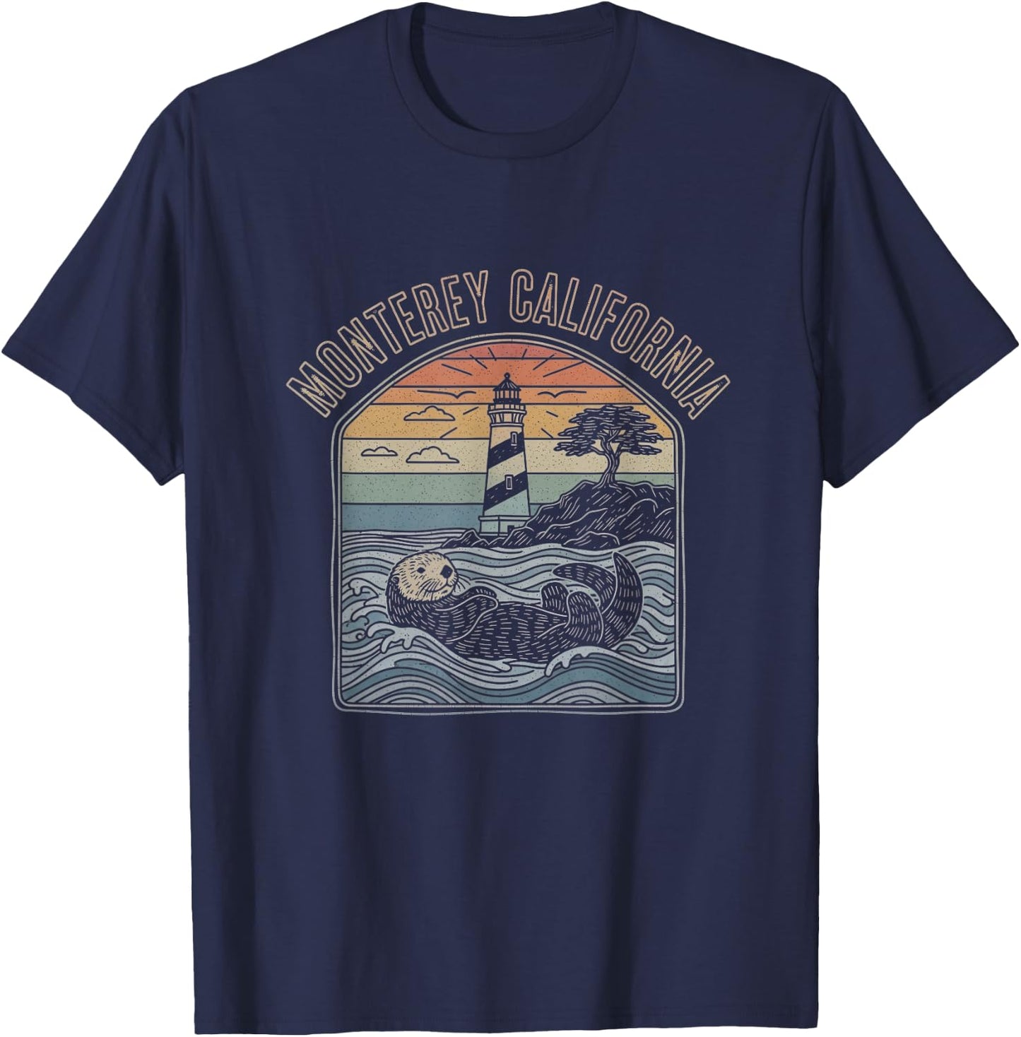 Retro Monterey California Drawing Art Design T-Shirt - T-Shirt | Navy