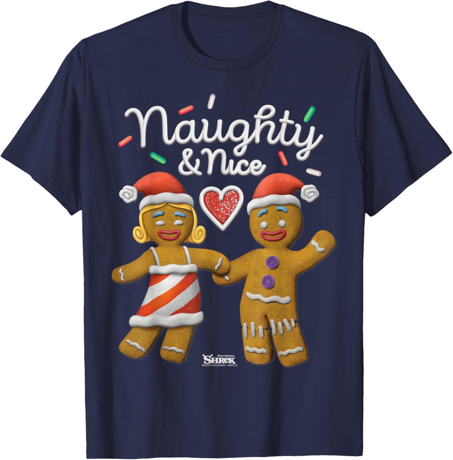 Shrek Holiday Gingy and Sugar Naughty & Nice T-Shirt - T-Shirt | Navy