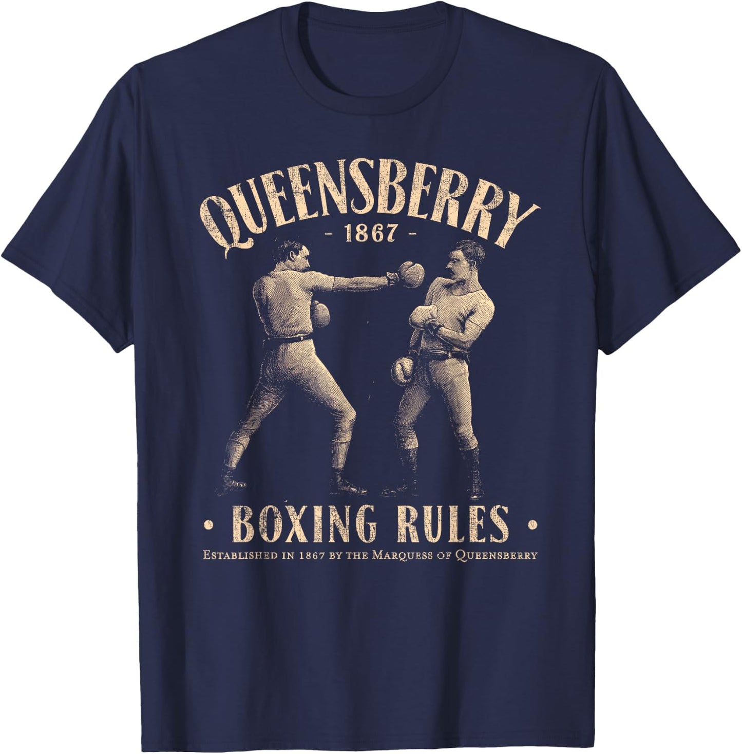 Queensberry Boxing Rules: Vintage Distressed Boxing T-Shirt - T-Shirt | Navy