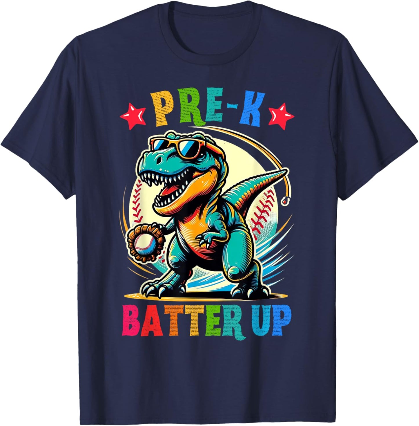 First day back to School Pre-k Kids Baseball Dinosaur Boys T-Shirt - T-Shirt | Navy