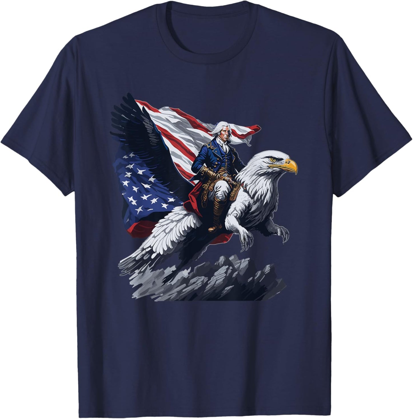 George Washington Riding A Bald Eagle Patriotic Women Men T-Shirt - T-Shirt | Navy