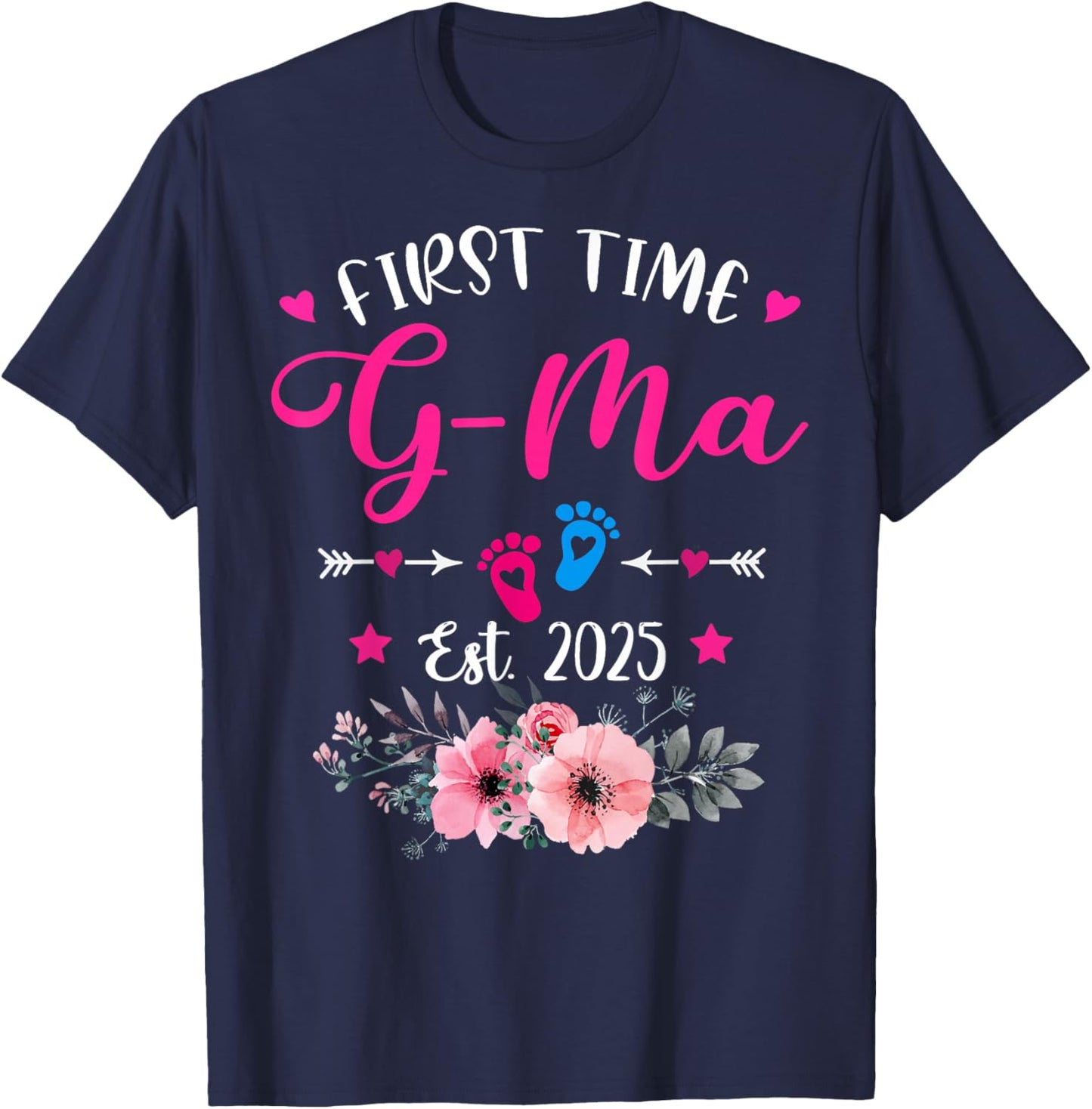 First Time G-Ma 2025 Mother's Day Soon To Be Mom Pregnancy T-Shirt - T-Shirt | Navy