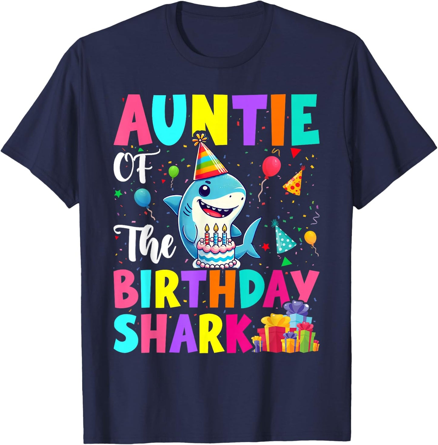 Auntie Of The Shark Birthday Boy Girl Party Family Group T-Shirt - T-Shirt | Navy
