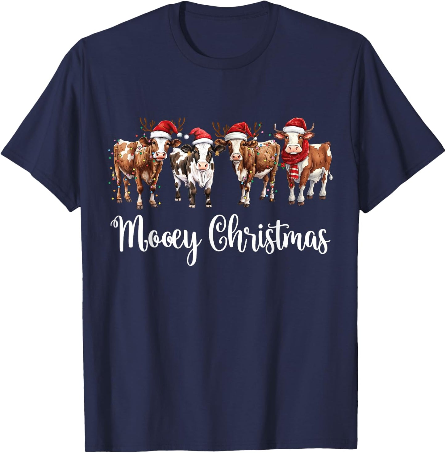 Mooey Christmas Cowgirl Xmas Funny Western Christmas Cow T-Shirt - T-Shirt | Navy