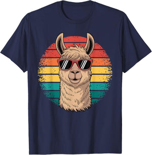 Retro Alpaca Llama Funny Comic Summer Vintage Animal T-Shirt - T-Shirt | Navy