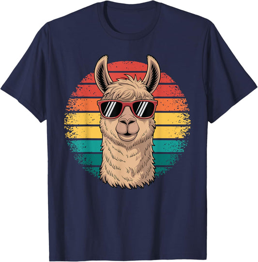 Retro Alpaca Llama Funny Comic Summer Vintage Animal T-Shirt - T-Shirt | Navy