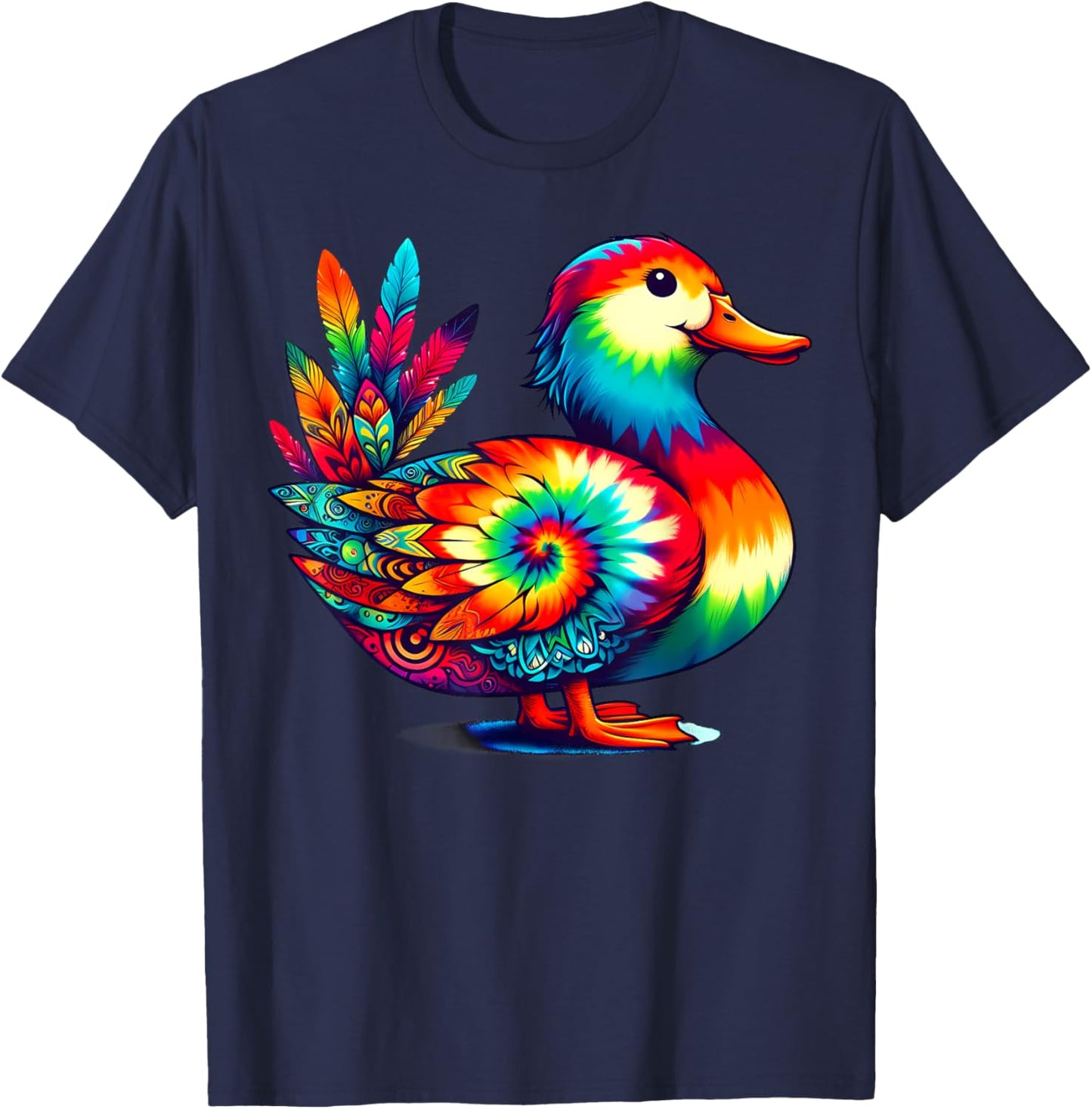 Cool Duck Graphic Spirit Animal Illustration Tie Dye Art T-Shirt - T-Shirt | Navy