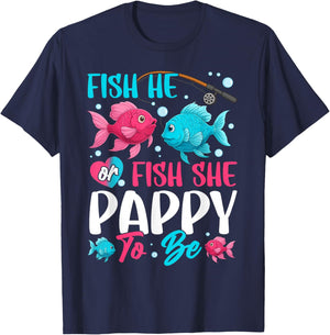 Fish he or Fish she Gender Reveal Family Matching Pappy T-Shirt - T-Shirt | Navy