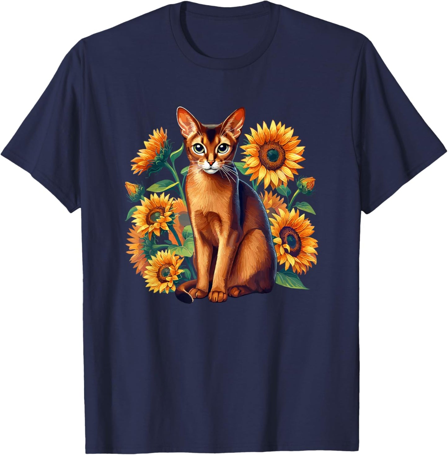 Sunflowers Abyssinian Abyssinians Abys Cat T-Shirt - T-Shirt | Navy