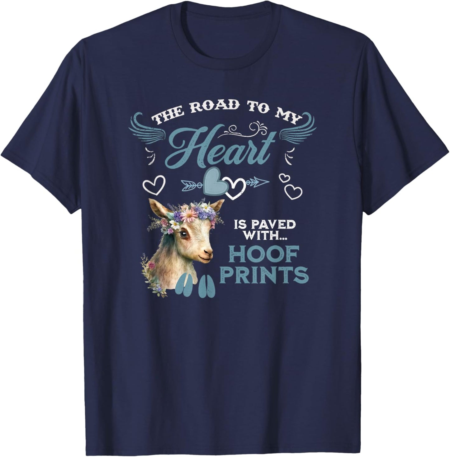 Nigerian Dwarf Goat Road to My Heart Filled With Hoof Prints T-Shirt - T-Shirt | Navy