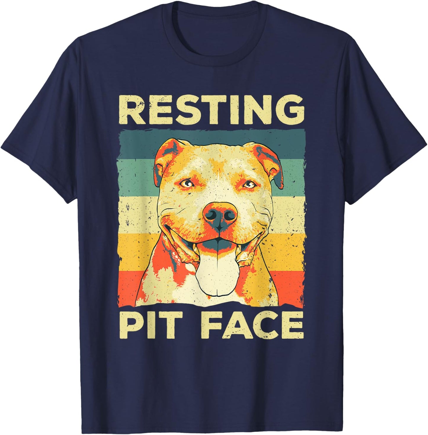 Funny Pitbull Resting Pit Face Art Men Women Pitbull Owner T-Shirt - T-Shirt | Navy