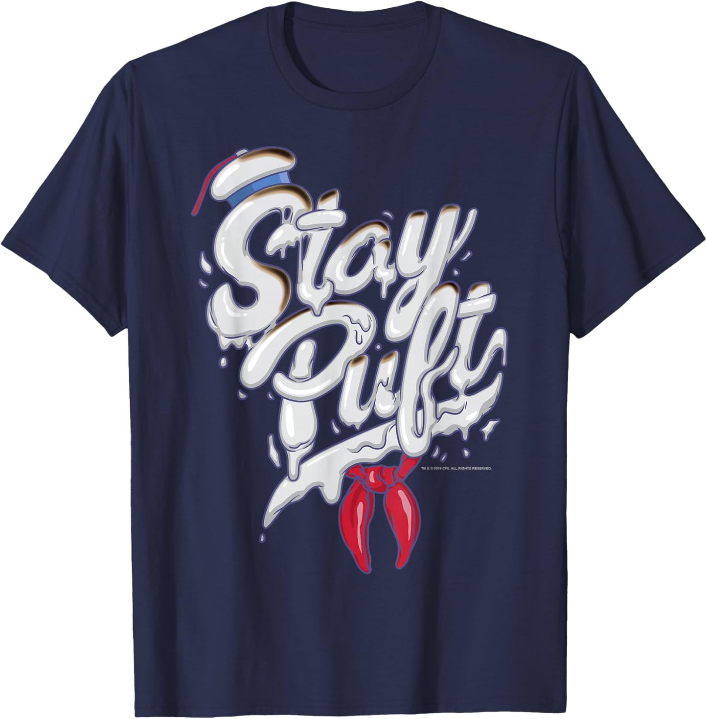 Ghostbusters Stay Puft Marshmallow Man Style Font T-Shirt - T-Shirt | Navy