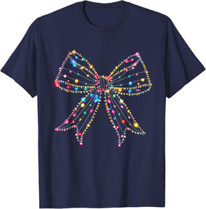 Coquette Bow Light Christmas Season Girls T-Shirt - T-Shirt | Navy