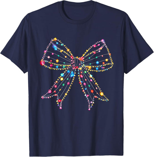 Coquette Bow Light Christmas Season Girls T-Shirt - T-Shirt | Navy
