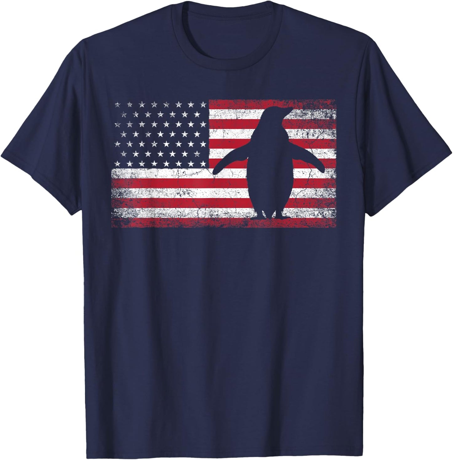 American Flag Penguin Bird 4th of July Retro Men Women USA T-Shirt - T-Shirt | Navy