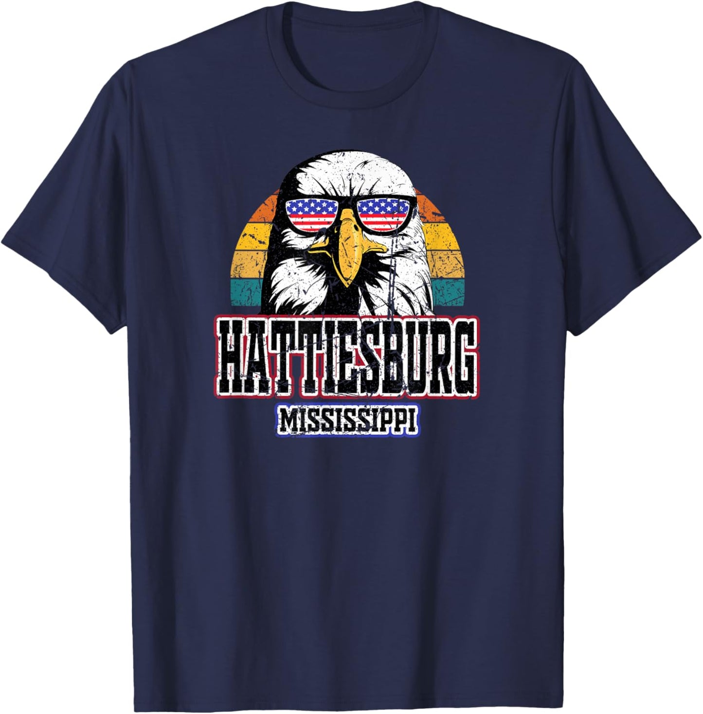 Hattiesburg Mississippi USA Flag American Men Women Grunge T-Shirt - T-Shirt | Navy