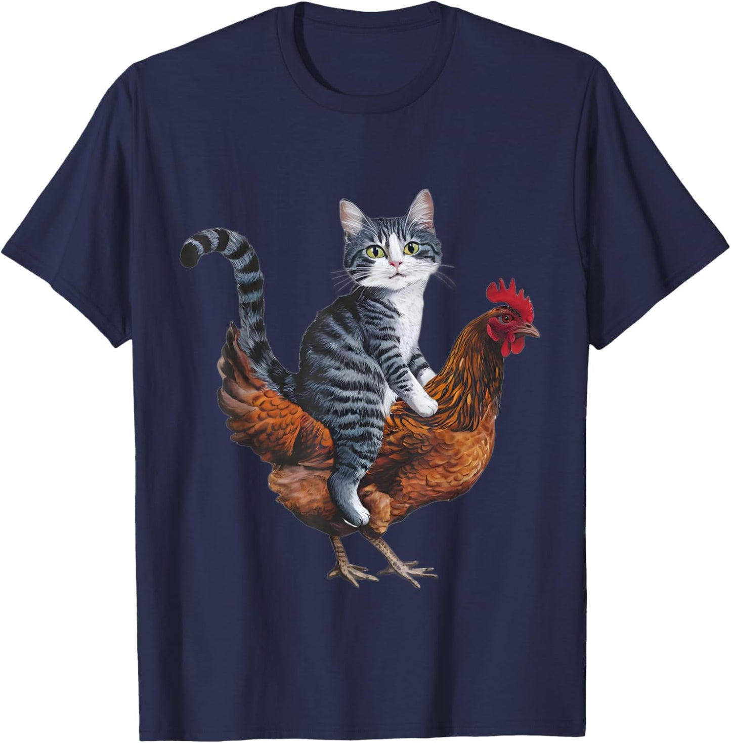 Funny Cat on a Chicken Lover T-Shirt - T-Shirt | Navy