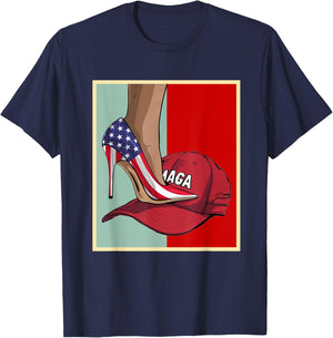 Kamala Harris High Heels Stepping On Red Maga Hat T-Shirt - T-Shirt | Navy