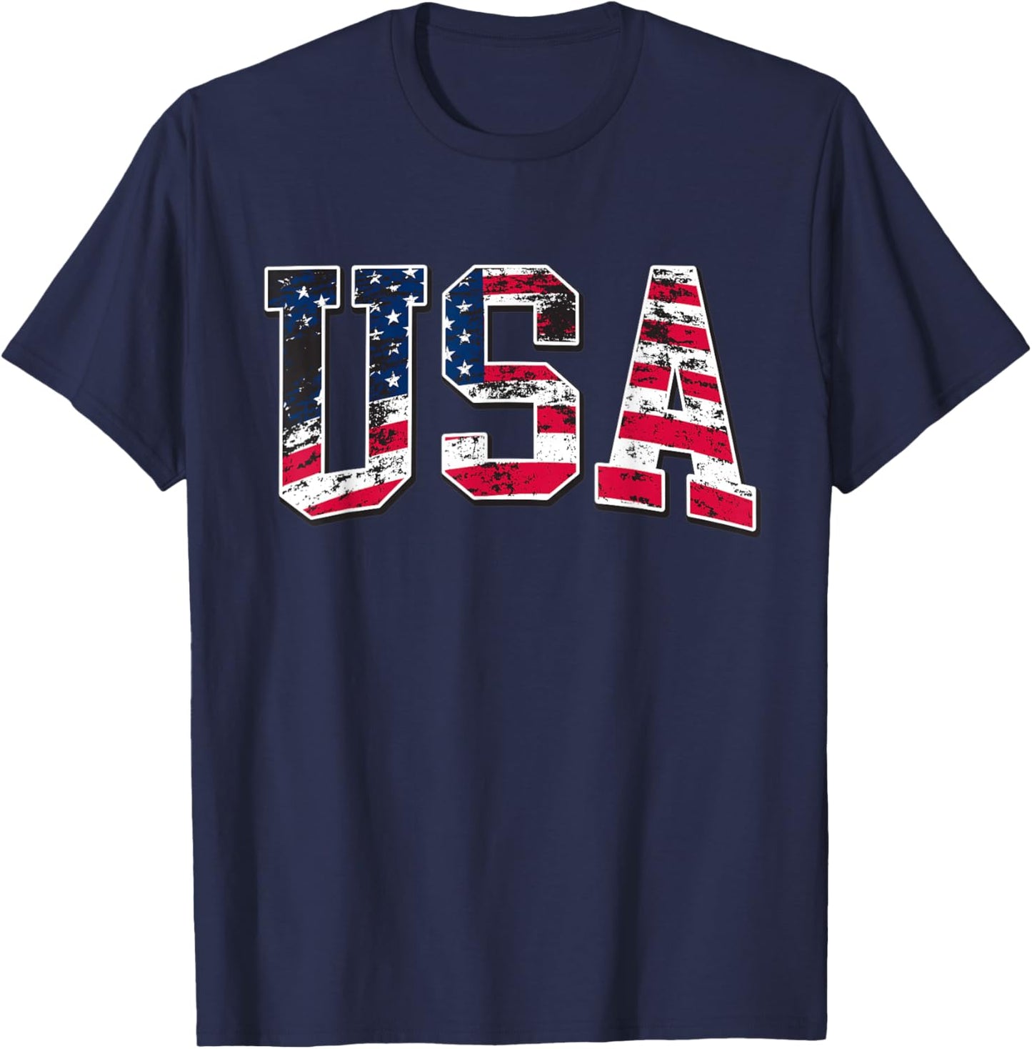 4th of July USA Flag Apparel -Adults Kids Vintage American Flag Black Small Classic Fit Short Sleeve T-Shirt - T-Shirt | Navy
