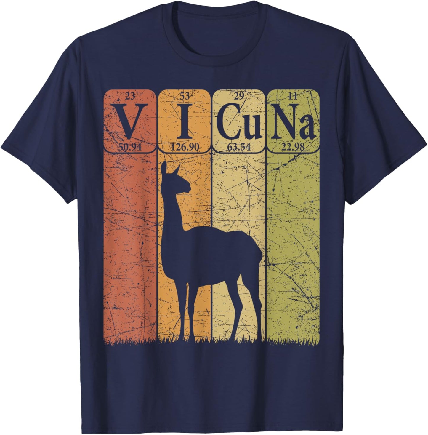 Vicuna Periodic Table Elements Vicuna Lover Camelids Retro T-Shirt - T-Shirt | Navy