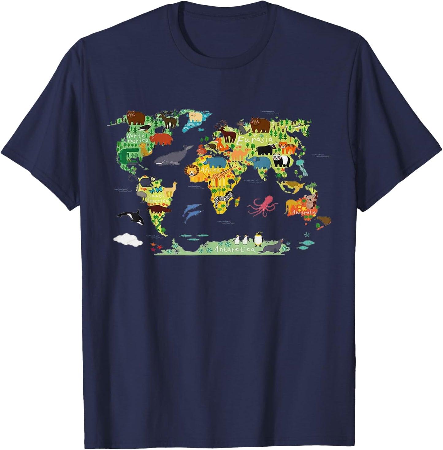 Funny World Animals map Shirt for Kids,Boys and Girls T-Shirt - T-Shirt | Navy