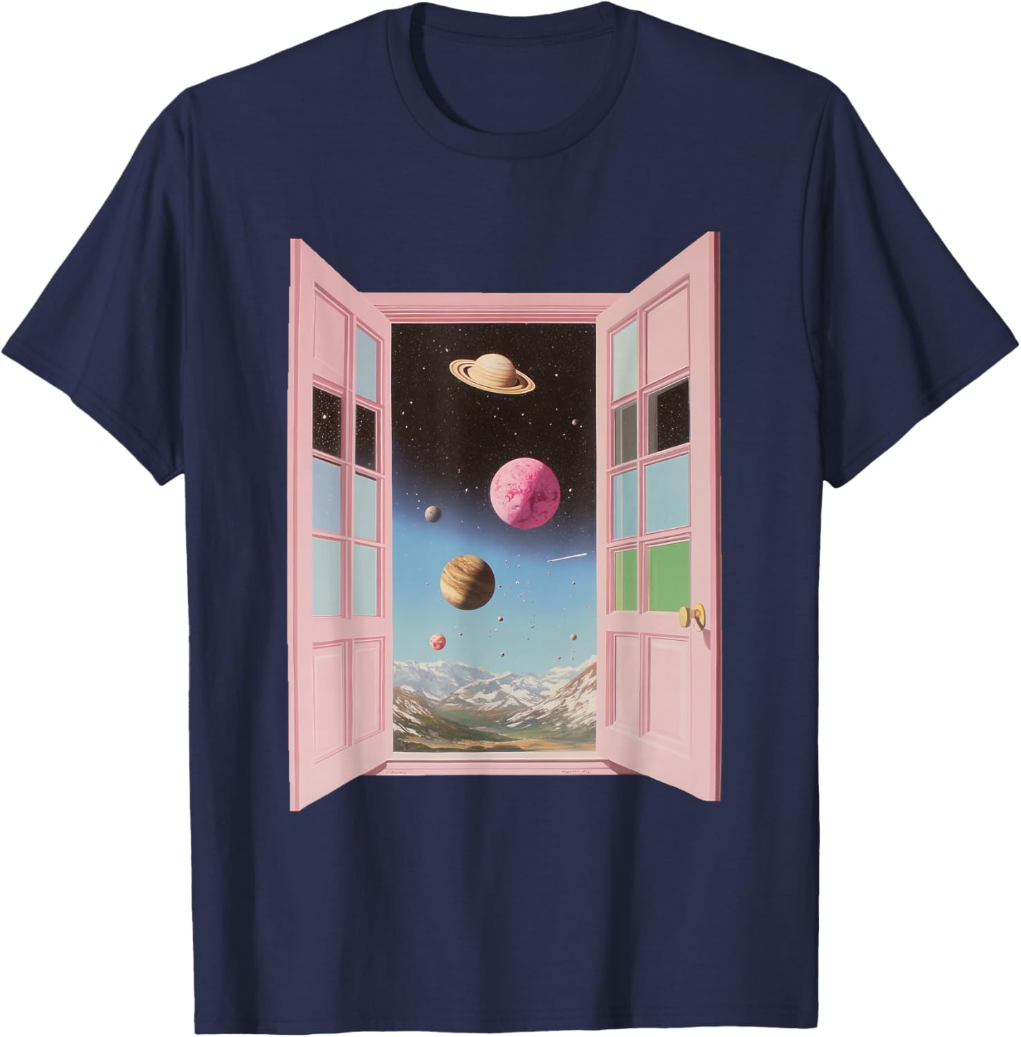 Surreal Cosmic Window Portal Outer Space Dreamcore Weirdcore T-Shirt - T-Shirt | Navy