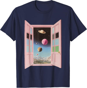 Surreal Cosmic Window Portal Outer Space Dreamcore Weirdcore T-Shirt - T-Shirt | Navy