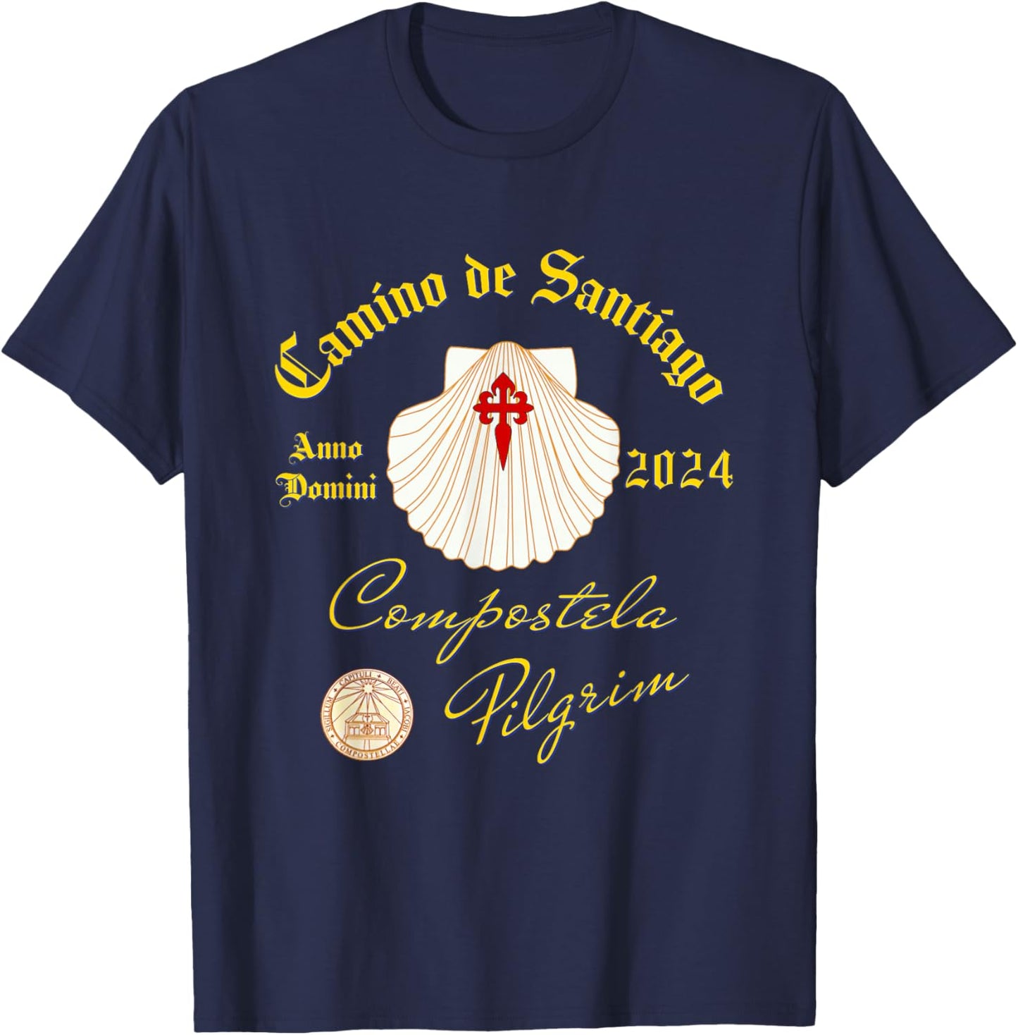 Camino de Santiago Anno Domini 2024 Shell FRONT and BACK T-Shirt - T-Shirt | Navy