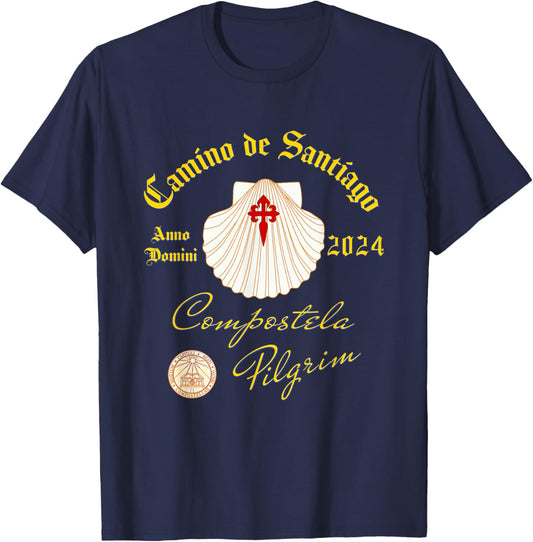 Camino de Santiago Anno Domini 2024 Shell FRONT and BACK T-Shirt - T-Shirt | Navy