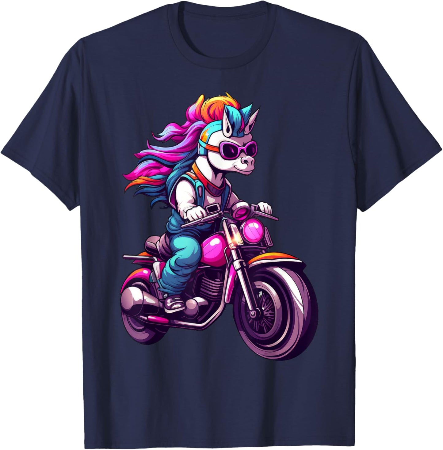 Motorcycle Fans Einhörner Motorradfahrer / Motorrad Einhorn Schwarz Klein EU 16 21 cm Kurzarm Klassische Passform Erwachsene und Kinder T-Shirt - T-Shirt | Navy