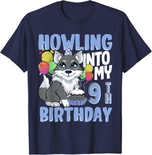 Wolf for 9 Year Old Birthday for 9th Birthday Wolf Kids Boys T-Shirt - T-Shirt | Navy