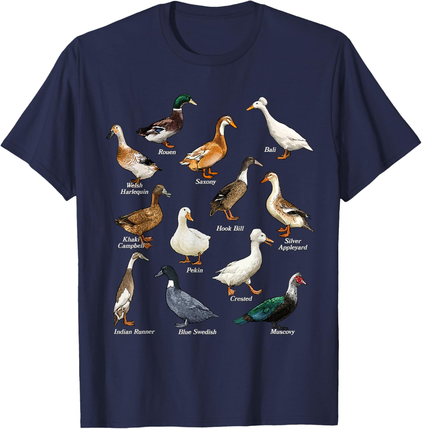 Types of Duck Waterfowl Animals of the World Duck Lover T-Shirt - T-Shirt | Navy
