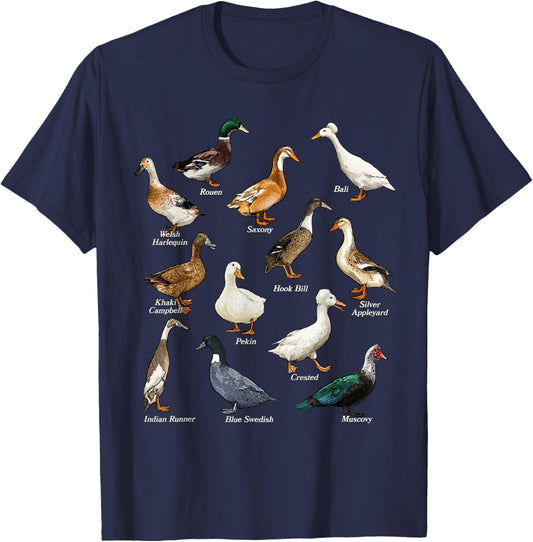 Types of Duck Waterfowl Animals of the World Duck Lover T-Shirt - T-Shirt | Navy