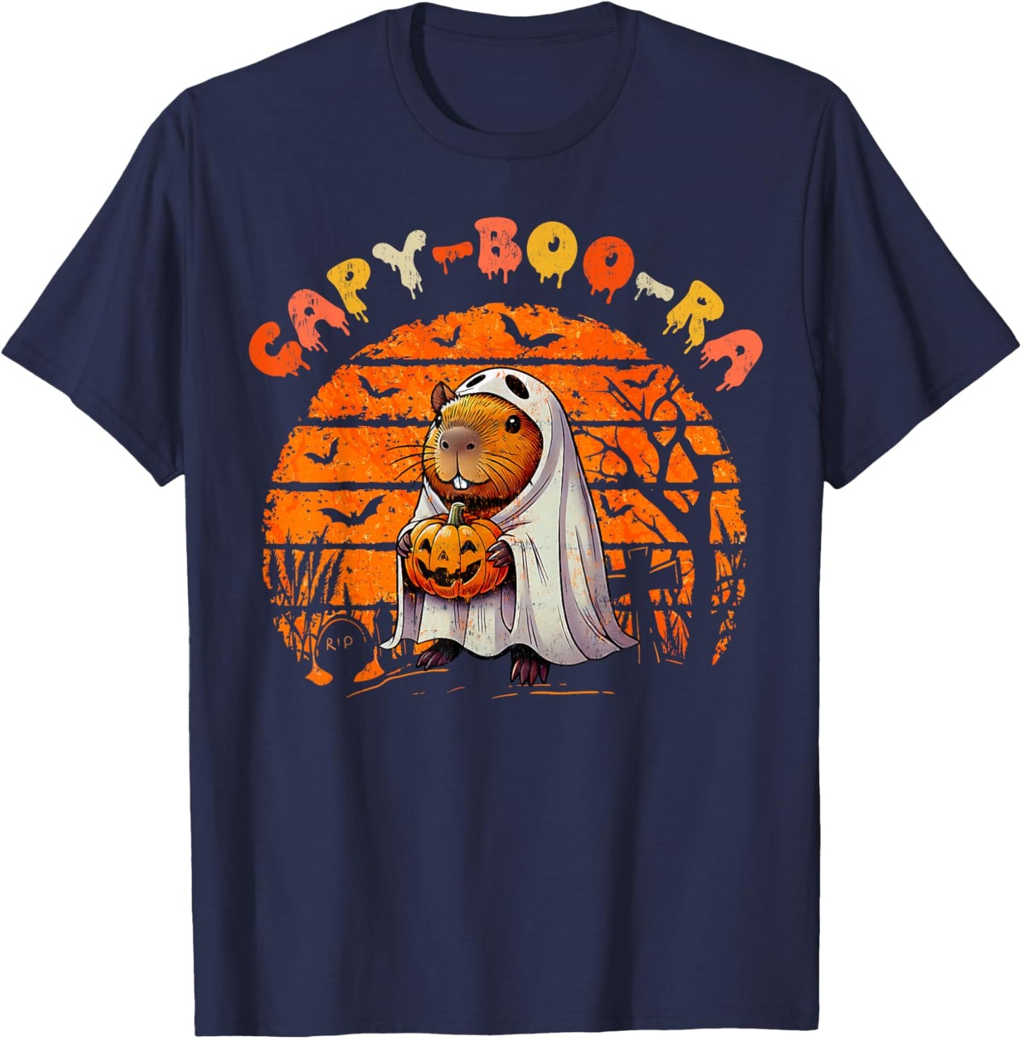Capy-Boo-Ra Cute Capybara Boo Ghost Funny Cappy Halloween T-Shirt - T-Shirt | Navy