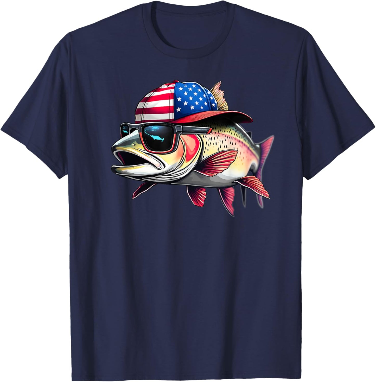 Funny Fishing & Fisherman Rainbow Trout American Flag T-Shirt - T-Shirt | Navy