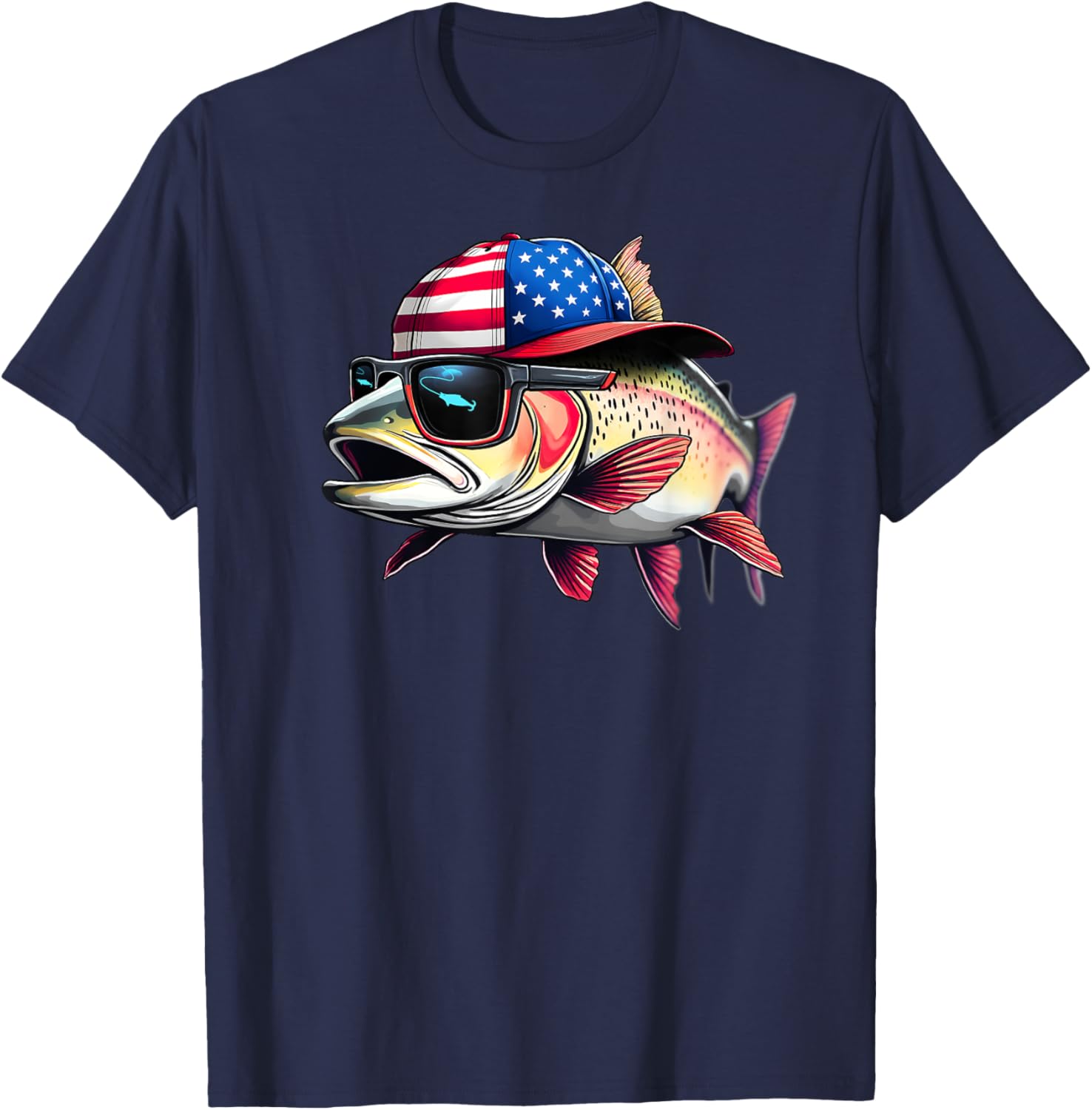 Funny Fishing & Fisherman Rainbow Trout American Flag T-Shirt - T-Shirt | Navy