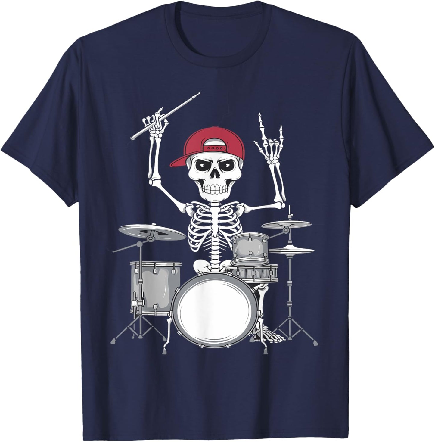 Skeleton Drummer Halloween Costume Playing Drums Boys Men T-Shirt - T-Shirt | Navy