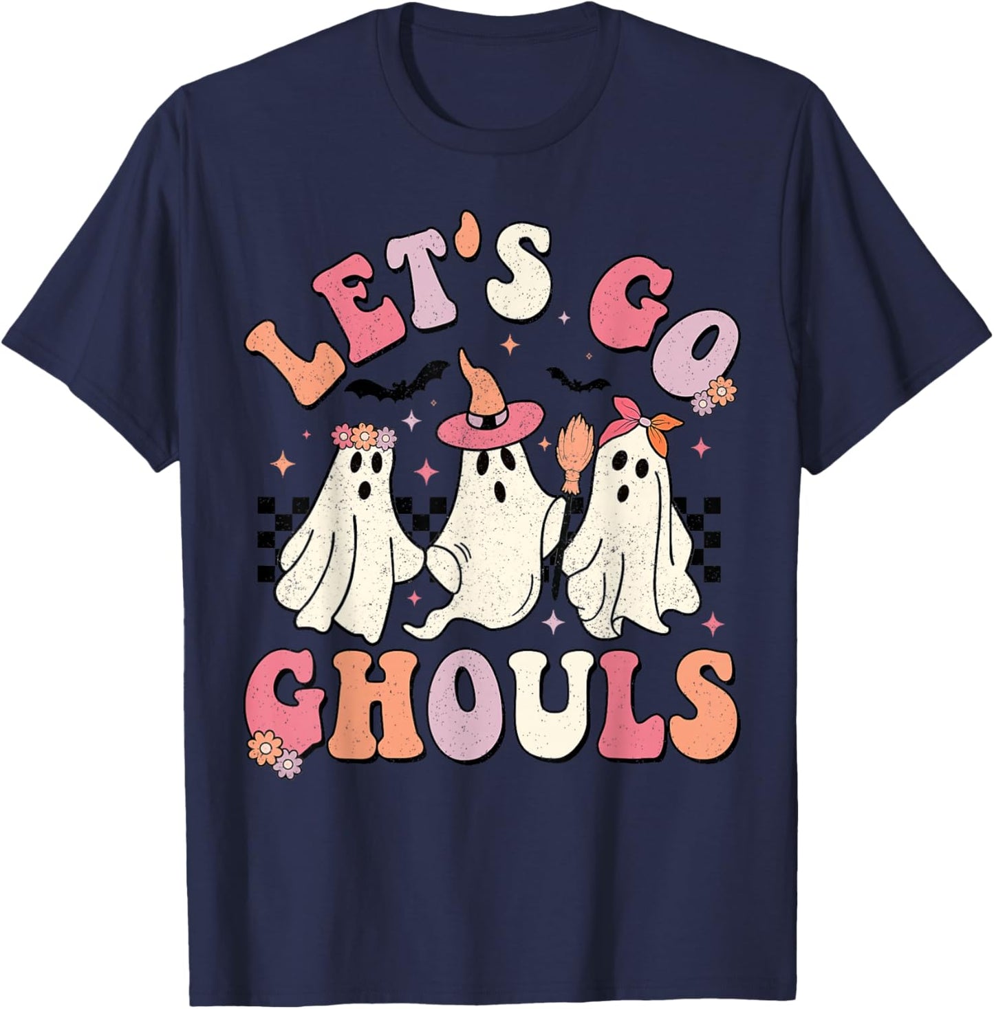 Let's Go Ghouls Halloween Ghost Outfit Costume Retro Groovy T-Shirt - T-Shirt | Navy