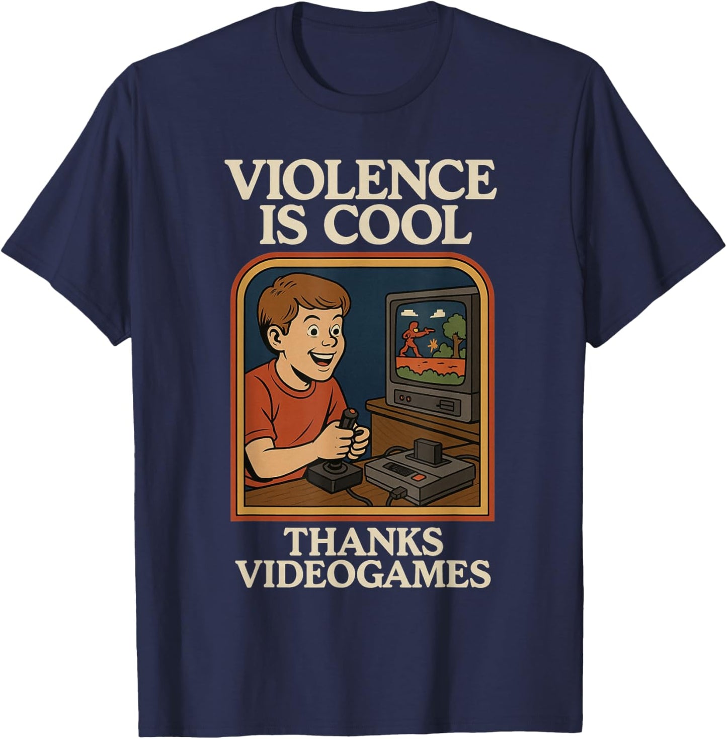 Violence Is Cool Thanks Video Games Retro Style Funny T-Shirt - T-Shirt | Navy