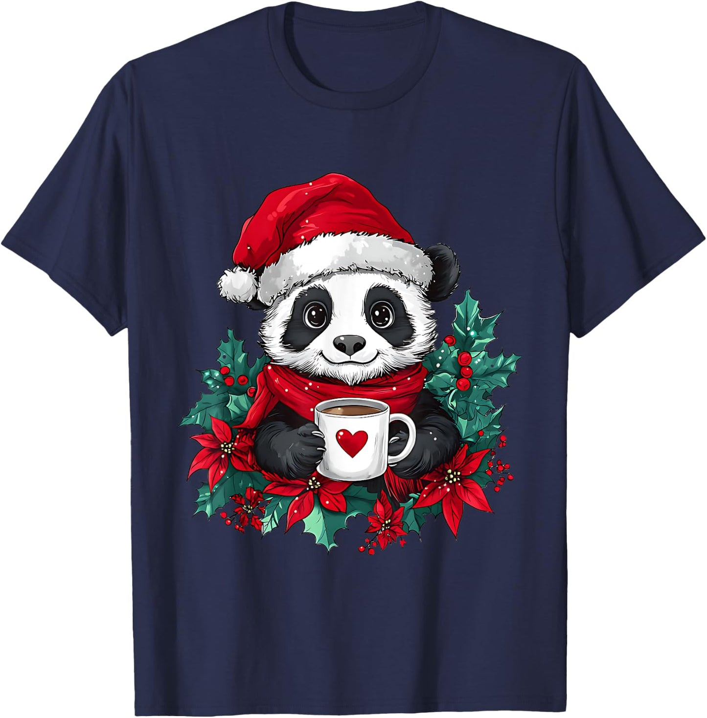 Christmas Panda Santa Coffee Girls Boys Kids Christmas Panda T-Shirt - T-Shirt | Navy