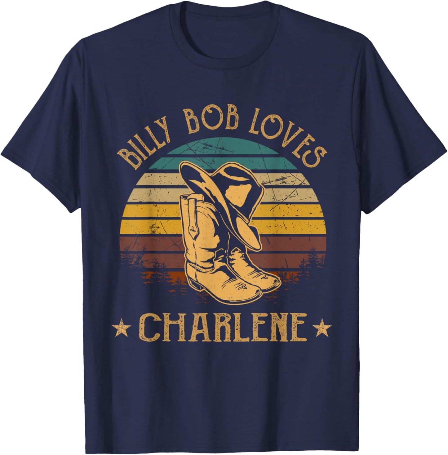 Billy Bob Loves Charlene Cowboy Boots And Hats T-Shirt - T-Shirt | Navy