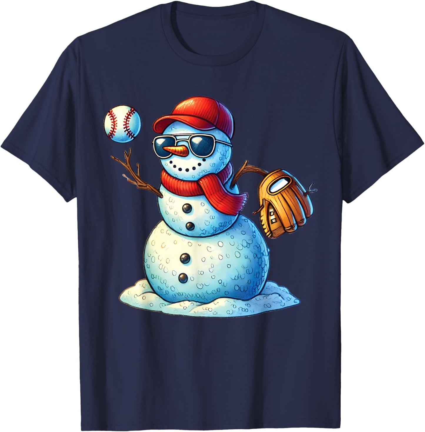 Snowman Playing Baseball as Pitcher Boys Teens Christmas T-Shirt - T-Shirt | Navy