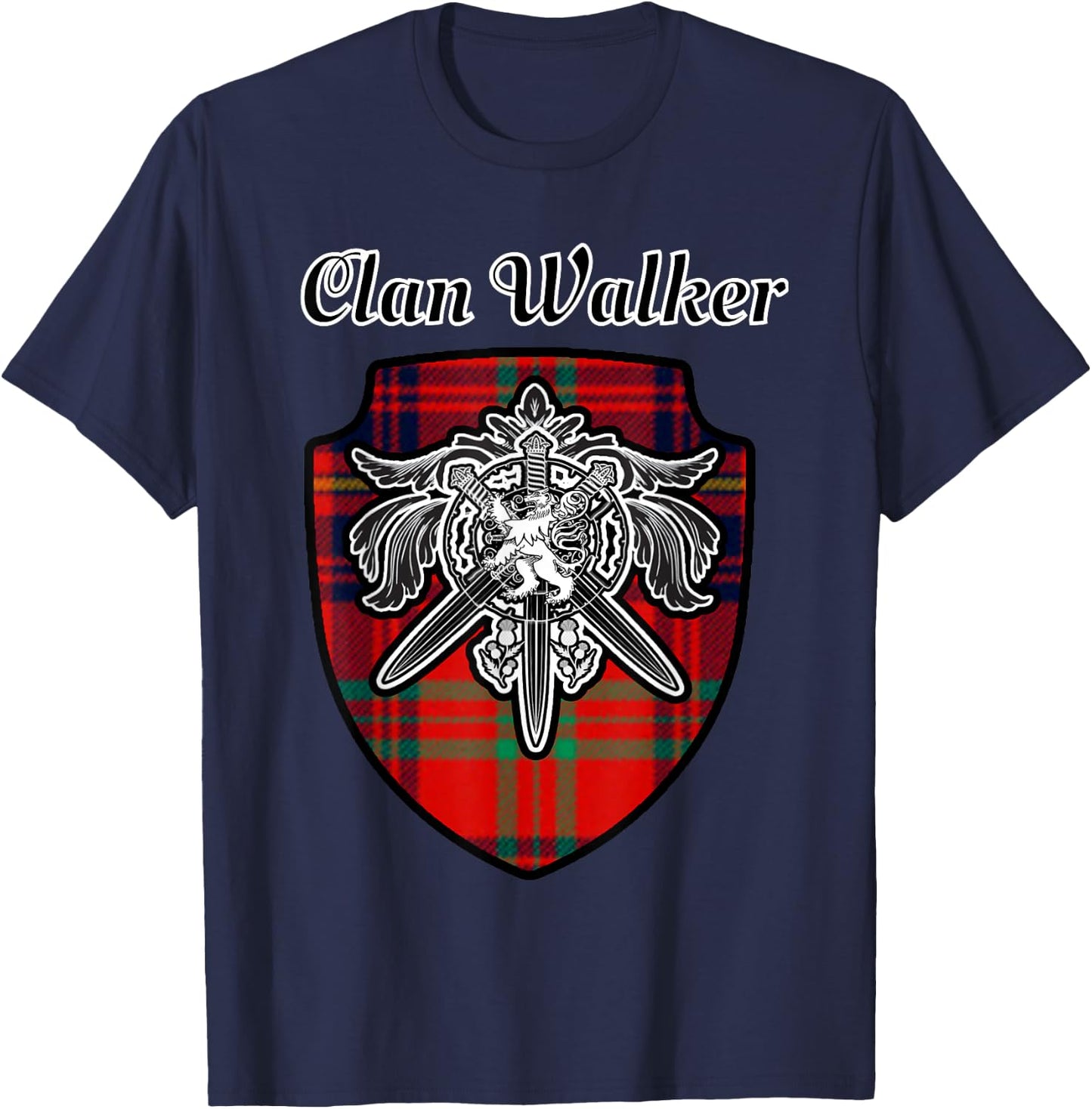 Walker Scottish Clan Tartan Lion Sword Crest T-Shirt - T-Shirt | Navy