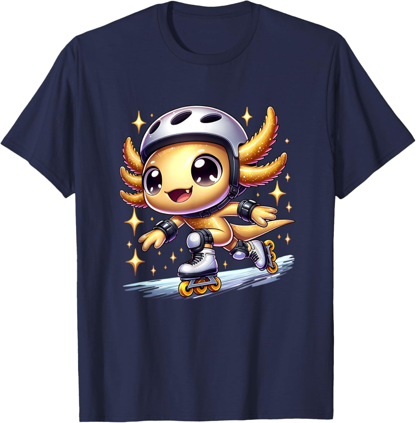 Funny Axolotl Rollerblade roller skater roller skate funny T-Shirt - T-Shirt | Navy