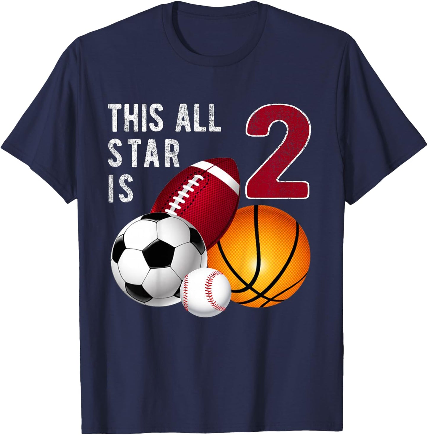 This All Star is 2 Years Old Gift Kids Birthday T-Shirt - T-Shirt | Navy