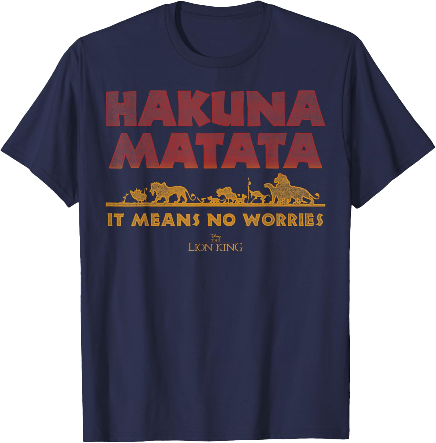 Disney Lion It Means No Worries Group Shot Gradient Logo T-Shirt - T-Shirt | Navy