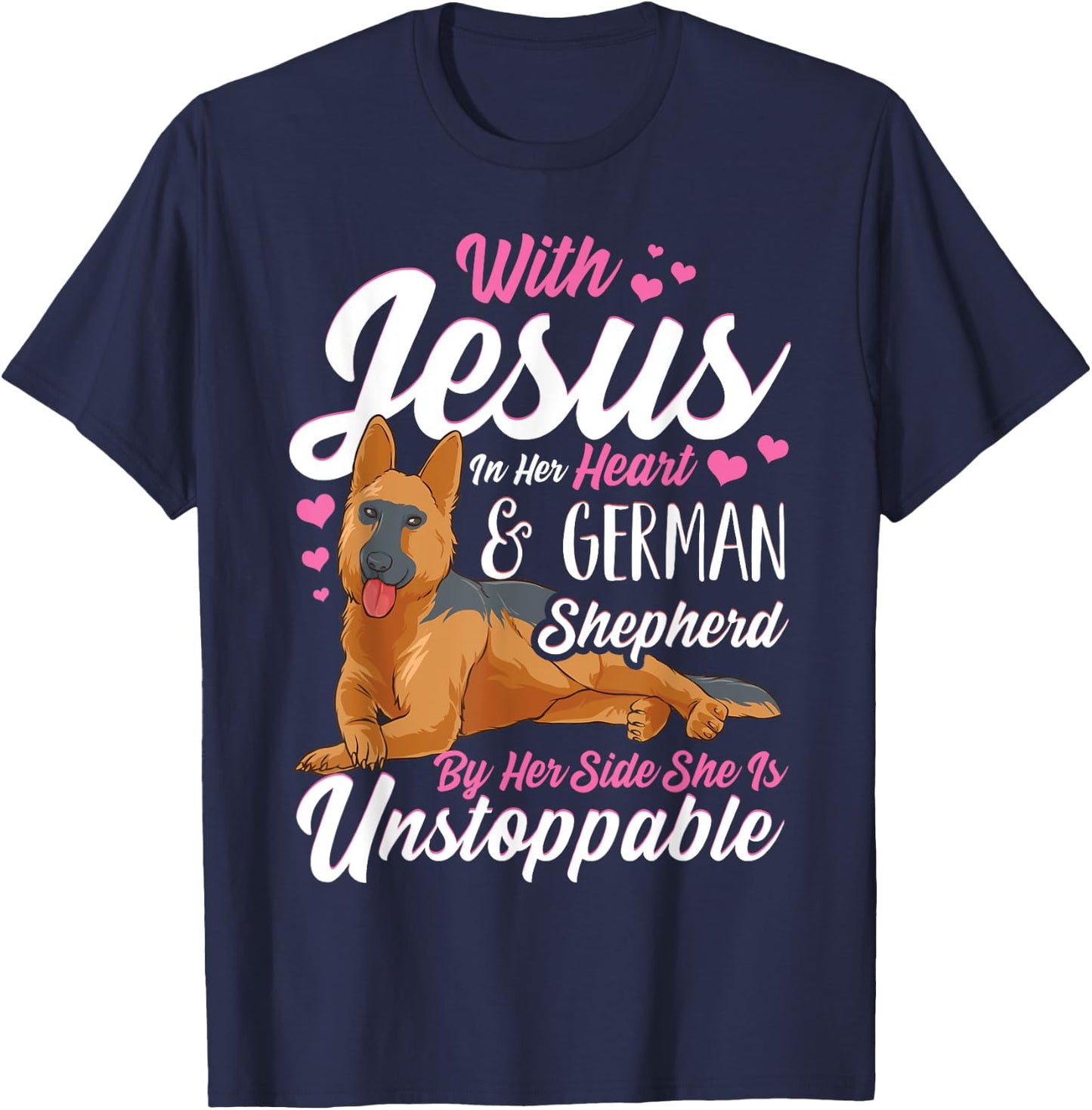 German Shepherd Shirts With Jesus In Her Heart T-Shirt - T-Shirt | Navy
