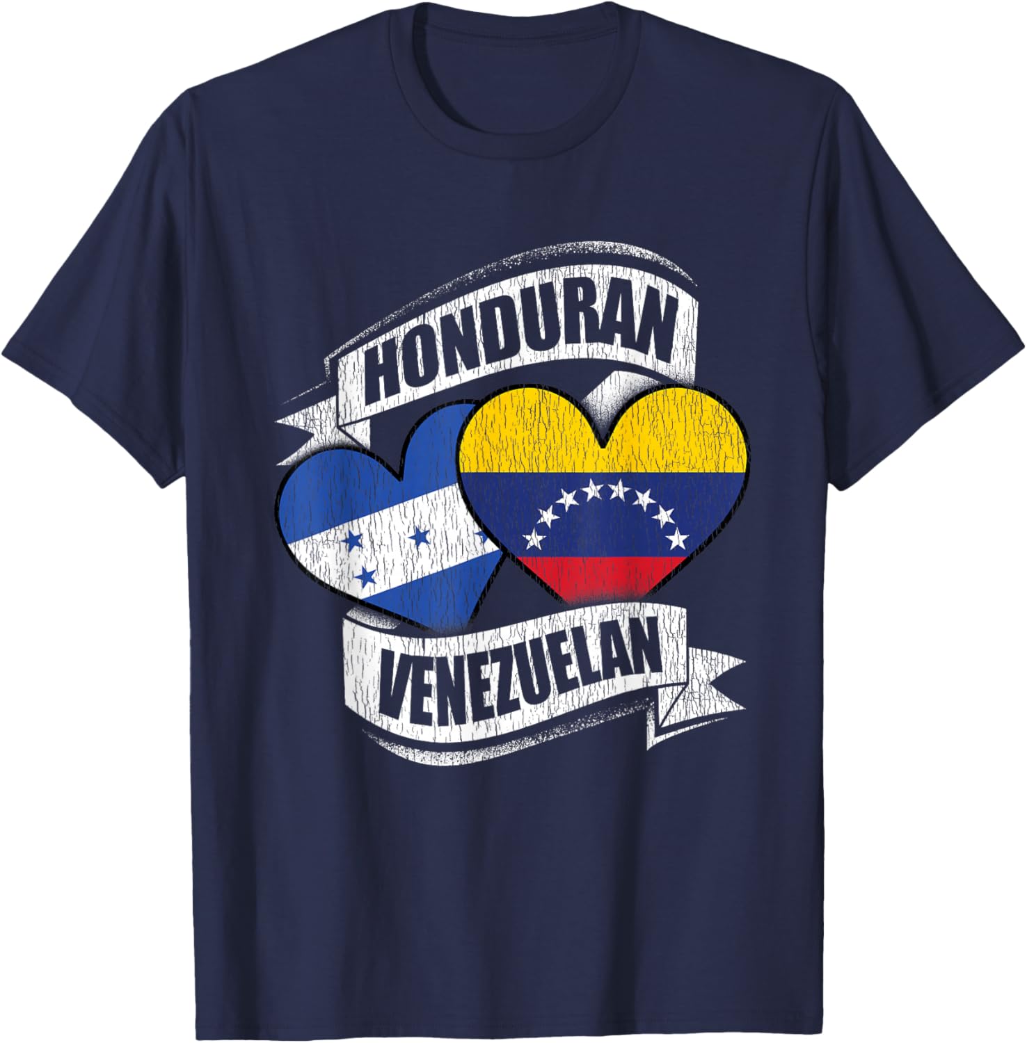 Honduran Venezuelan Hearts Honduras Venezuela Flags T-Shirt - T-Shirt | Navy