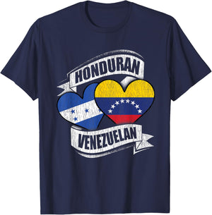 Honduran Venezuelan Hearts Honduras Venezuela Flags T-Shirt - T-Shirt | Navy